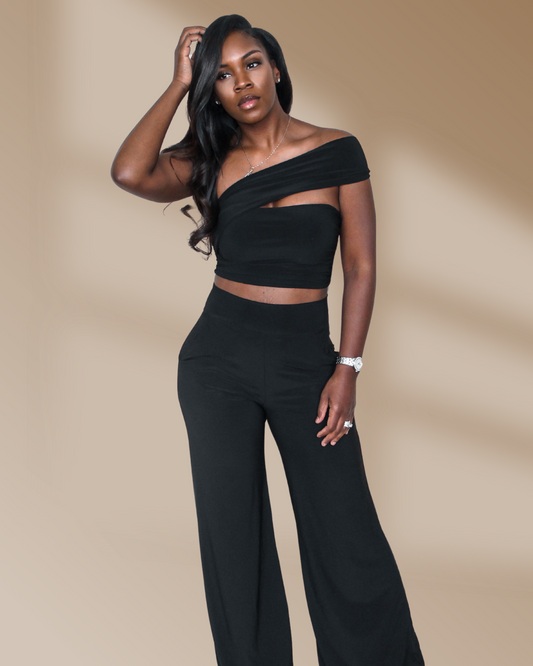 OFF SHOULDER CROP TOP PANTS SET