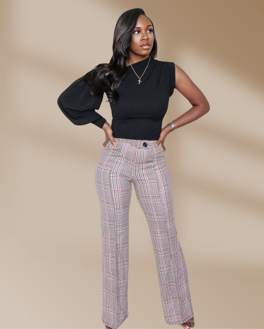 PLAID HIGH WAISTED DRESS PANTS